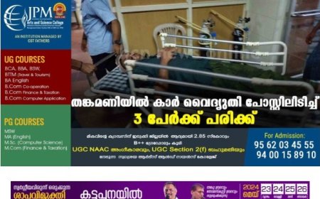 തങ്കമണിയില്‍ കാര്‍ വൈദ്യുതി പോസ്റ്റിലിടിച്ച് 3 പേര്‍ക്ക് പരിക്ക്