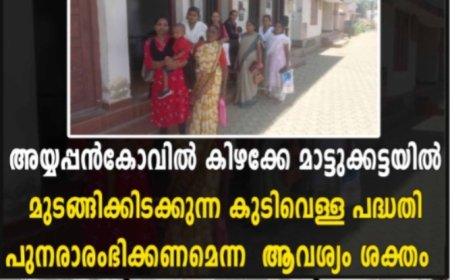 അയ്യപ്പന്‍കോവില്‍ കിഴക്കേ മാട്ടുക്കട്ടയില്‍ മുടങ്ങിക്കിടക്കുന്ന കുടിവെള്ള പദ്ധതി പുനരാരംഭിക്കണമെന്ന ആവശ്യം ശക്തം