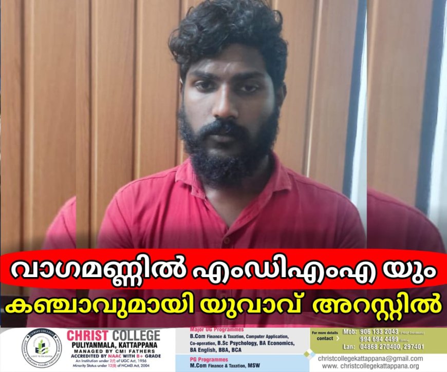 വാഗമണ്ണില് എംഡിഎംഎയും കഞ്ചാവുമായി യുവാവ് അറസ്റ്റില്