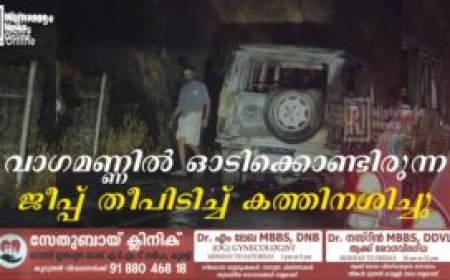 വാഗമണ്ണില്‍ ഓടിക്കൊണ്ടിരുന്ന ജീപ്പ് തീപിടിച്ച് കത്തിനശിച്ചു