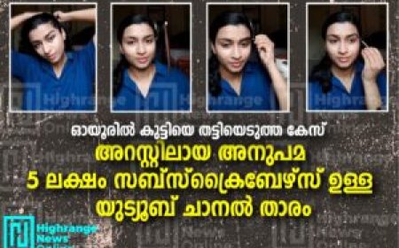 കുട്ടിയെ തട്ടിക്കൊണ്ടുപോയ കേസ്: അറസ്റ്റിലായ അനുപമ അഞ്ച് ലക്ഷം സബ്‌സ്‌ക്രൈബേഴ്‌സുള്ള യുട്യൂബ് ചാനല്‍ താരം