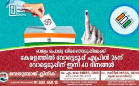 രാജ്യം പൊതു തിരഞ്ഞെടുപ്പിലേക്ക് : കേരളത്തില്‍ വോട്ടെടുപ്പ് ഏപ്രില്‍ 26 ന് : വോട്ടെടുപ്പിന് ഇനി 40 ദിനങ്ങള്‍