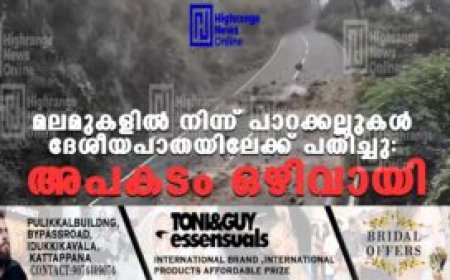 മലമുകളില്‍ നിന്ന് പാറക്കല്ലുകള്‍ ദേശീയപാതയിലേക്ക് പതിച്ചു: അപകടം ഒഴിവായി
