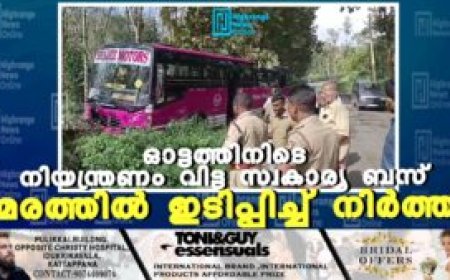 ഓട്ടത്തിനിടെ നിയന്ത്രണം വിട്ട സ്വകാര്യ ബസ് മരത്തിൽ ഇടിപ്പിച്ച് നിർത്തി