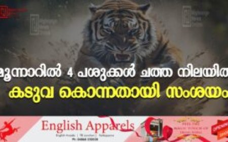 മൂന്നാറില്‍ 4 പശുക്കള്‍ ചത്ത നിലയില്‍: കടുവ കൊന്നതായി സംശയം