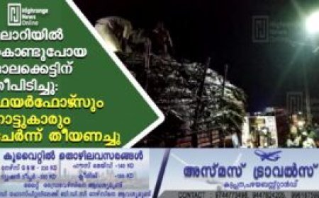 ലോറിയില്‍ കൊണ്ടുപോയ ഓലക്കെട്ടിന് തീപിടിച്ചു: ഫയര്‍ഫോഴ്‌സും നാട്ടുകാരും ചേര്‍ന്ന് തീയണച്ചു