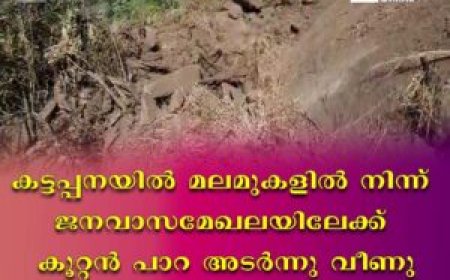 കട്ടപ്പനയിൽ മലമുകളിൽ നിന്ന് ജനവാസമേഖലയിലേക്ക് കൂറ്റൻ പാറ അടർന്നു വീണു.