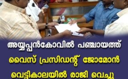 അയ്യപ്പൻകോവിൽ പഞ്ചായത്ത് വൈസ് പ്രസിഡന്റ് ജോമോൻ വെട്ടികാലയിൽ രാജിവെച്ചു