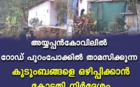 അയ്യപ്പൻകോവിലിൽ   റോഡ്  പുറംപോക്കിൽ താമസിക്കുന്ന കുടുംബങ്ങളെ ഒഴിപ്പിക്കാൻ കോടതി നിർദ്ദേശം
