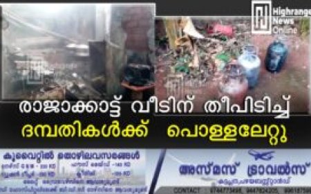 രാജാക്കാട്ട് വീടിന് തീപിടിച്ച് ദമ്പതികൾക്ക് പൊള്ളലേറ്റു