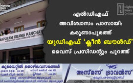 എല്‍ഡിഎഫ് അവിശ്വാസം പാസായി: കരുണാപുരത്ത് യുഡിഎഫ് 'ക്ലീന്‍ ബൗള്‍ഡ് ': വൈസ് പ്രസിഡന്റും പുറത്ത്