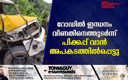 റോഡില്‍ ഇന്ധനം വീണതിനെത്തുടര്‍ന്ന് പിക്കപ്പ് വാന്‍ അപകടത്തില്‍പ്പെട്ടു
