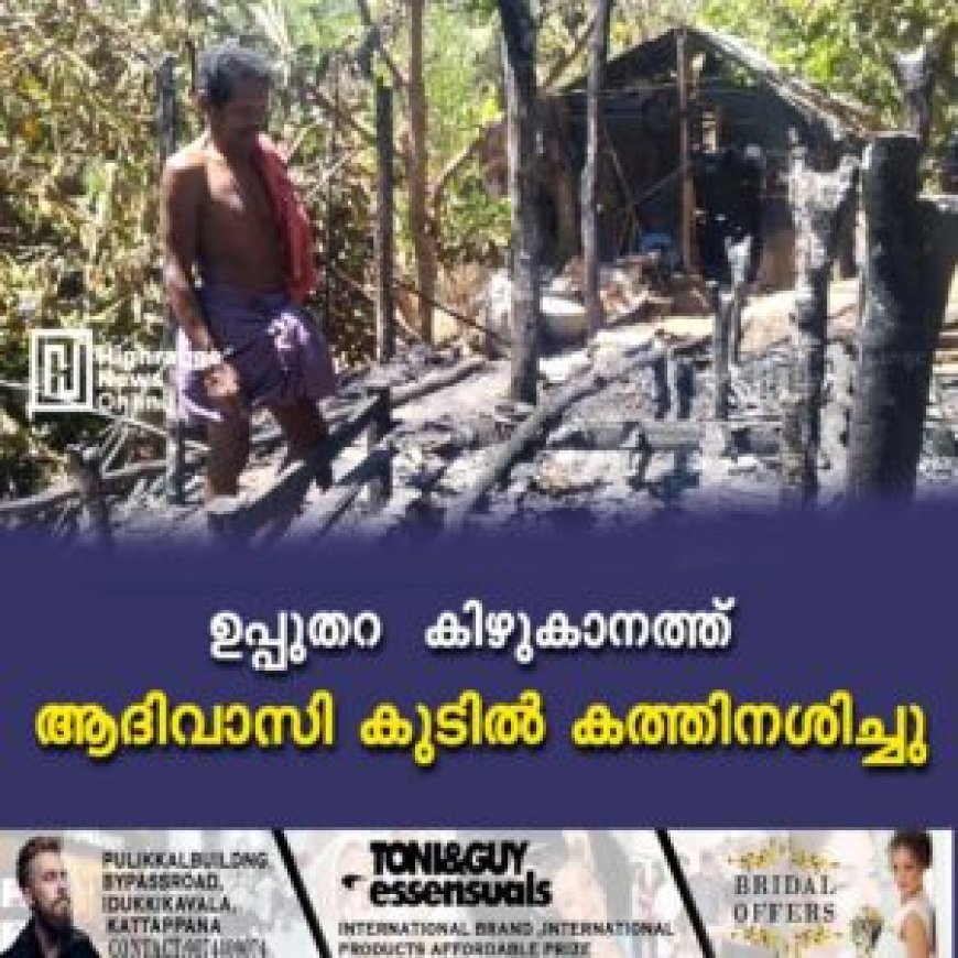ഉപ്പുതറ കിഴുകാനത്ത് ആദിവാസി കുടിൽ കത്തിനശിച്ചു