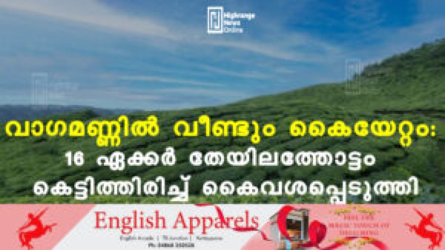 വാഗമണ്ണില് വീണ്ടും കൈയേറ്റം: 16 ഏക്കര് തേയിലത്തോട്ടം കെട്ടിത്തിരിച്ച് കൈവശപ്പെടുത്തി
