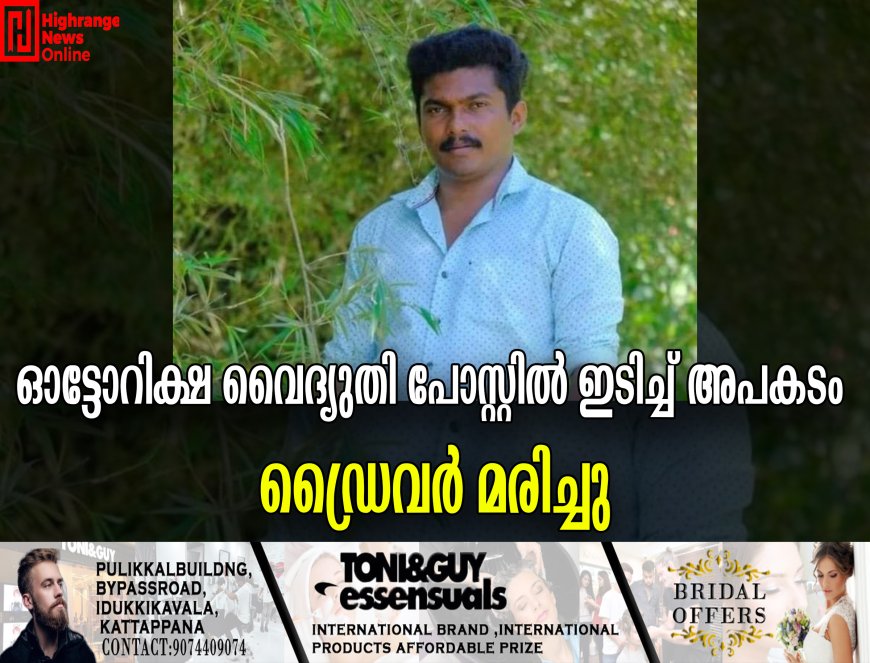 ഓട്ടോറിക്ഷ വൈദ്യുതി പോസ്റ്റിൽ ഇടിച്ച്‌ അപകടം : ഡ്രൈവർ മരിച്ചു