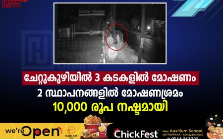 ചേറ്റുകുഴിയില്‍ 3 കടകളില്‍ മോഷണം: 2 സ്ഥാപനങ്ങളില്‍ മോഷണശ്രമം: 10,000 രൂപ നഷ്ടമായി