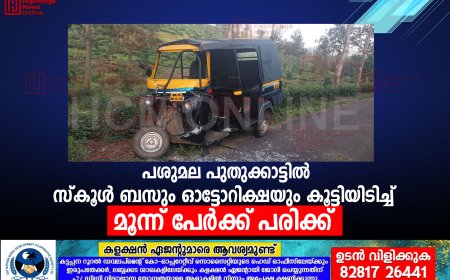 പശുമല പുതുക്കാട്ടില്‍ സ്‌കൂള്‍ ബസും ഓട്ടോറിക്ഷയും കൂട്ടിയിടിച്ച് മൂന്ന് പേര്‍ക്ക് പരിക്ക് 