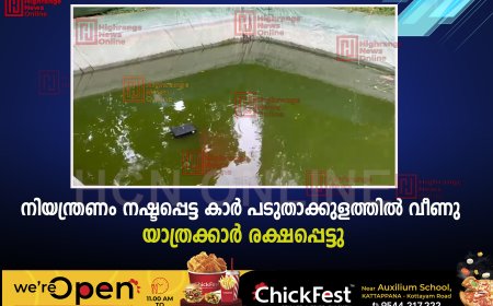 നിയന്ത്രണം നഷ്ടപ്പെട്ട കാര്‍ പടുതാക്കുളത്തില്‍ വീണു: യാത്രക്കാര്‍ രക്ഷപ്പെട്ടു