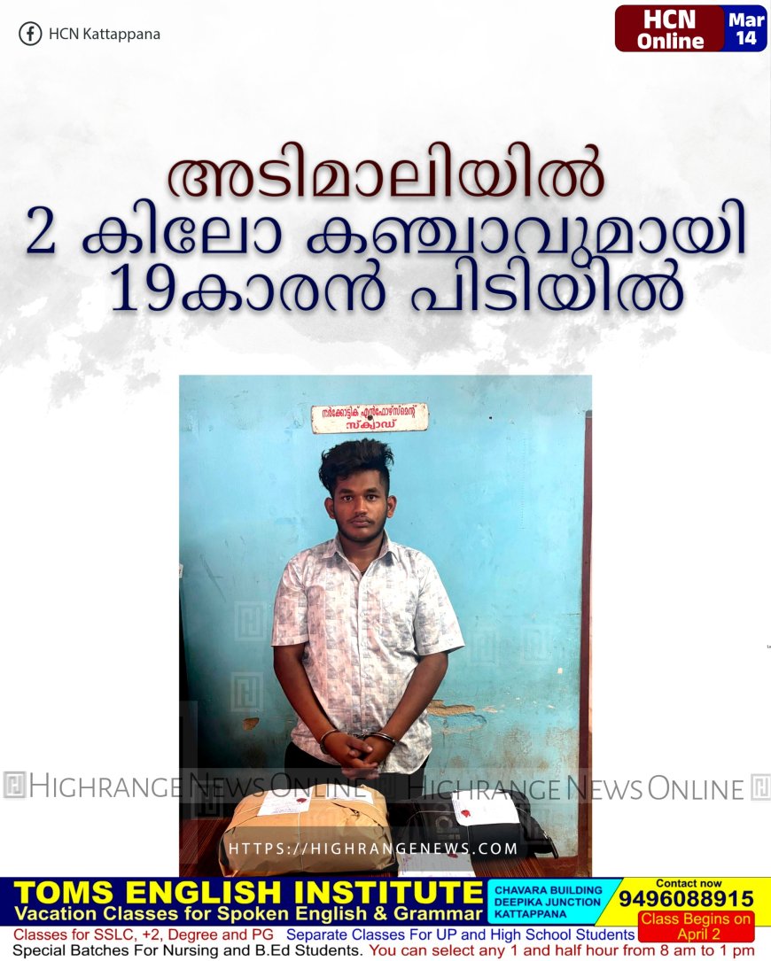 അടിമാലിയില്‍ 2 കിലോ കഞ്ചാവുമായി 19കാരന്‍ പിടിയില്‍