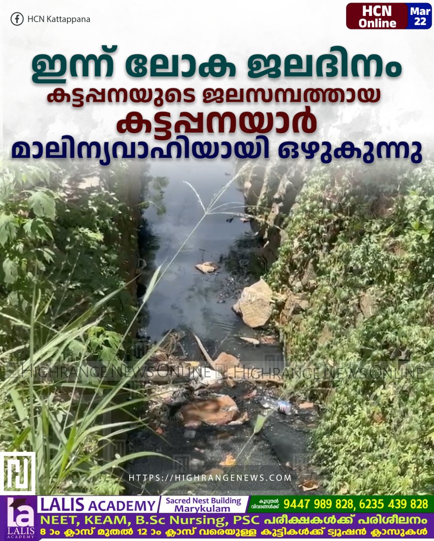ഇന്ന് ലോക ജലദിനം: കട്ടപ്പനയുടെ ജലസമ്പത്തായ കട്ടപ്പനയാര് മാലിന്യവാഹിയായി ഒഴുകുന്നു