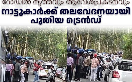 മൂന്നാറില് ഗതാഗത തടസമുണ്ടാക്കി റോഡില് നൃത്തവും ആവേശപ്രകടനവും: നാട്ടുകാര്ക്ക് തലവേദനയായി പുതിയ ട്രെന്ഡ്