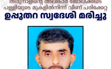 തിരുനാളിന്റെ അലങ്കാര ജോലിക്കിടെ പള്ളിയുടെ മുകളില്‍നിന്ന് വീണ് പരിക്കേറ്റ ഉപ്പുതറ സ്വദേശി മരിച്ചു