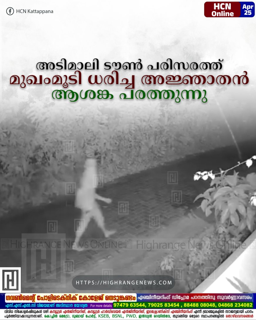 അടിമാലി ടൗണ് പരിസരത്ത് മുഖംമൂടി ധരിച്ച അജ്ഞാതന് ആശങ്ക പരത്തുന്നു