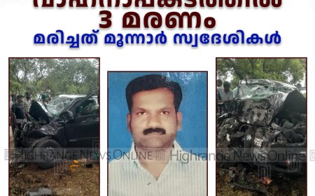 തമിഴ്‌നാട് തിരുപ്പൂരിലുണ്ടായ വാഹനാപകടത്തില്‍ 3 മരണം: മരിച്ചത് മൂന്നാര്‍ സ്വദേശികള്‍ 