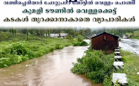 പെരിയാറില്‍ ജലനിരപ്പുയര്‍ന്നു: വണ്ടിപ്പെരിയാര്‍ ചോറ്റുപാറ തോട്ടില്‍ വെള്ളം പൊങ്ങി: കുമളി ടൗണില്‍ വെള്ളക്കെട്ട്: കടകള്‍ തുറക്കാനാകാതെ വ്യാപാരികള്‍