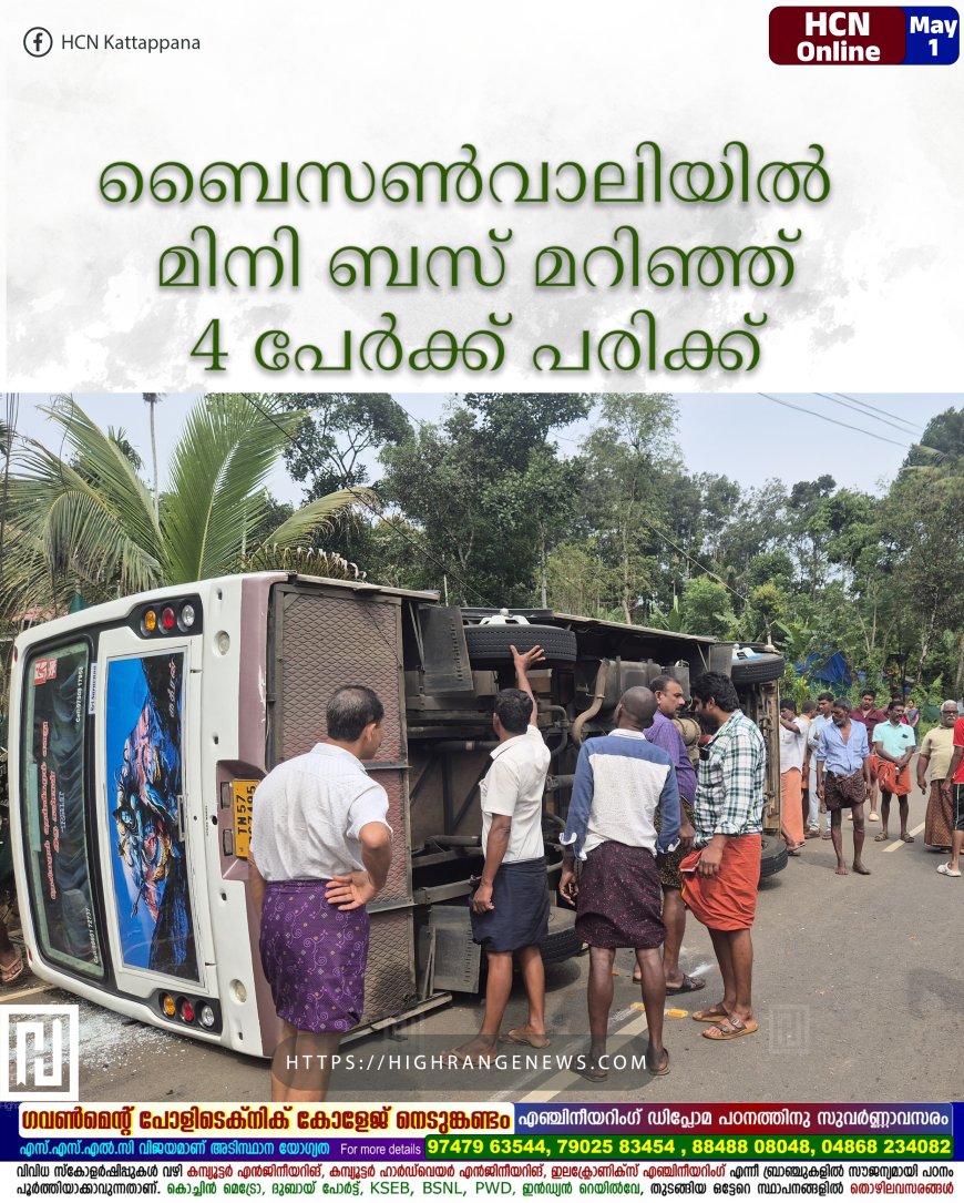 ബൈസണ്വാലിയില് മിനി ബസ് മറിഞ്ഞ് 4 പേര്ക്ക് പരിക്ക്
