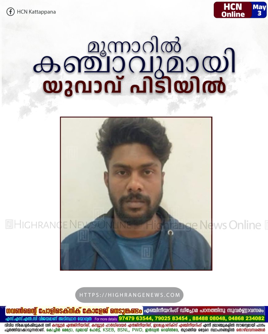 മൂന്നാറില് കഞ്ചാവുമായി യുവാവ് പിടിയില്