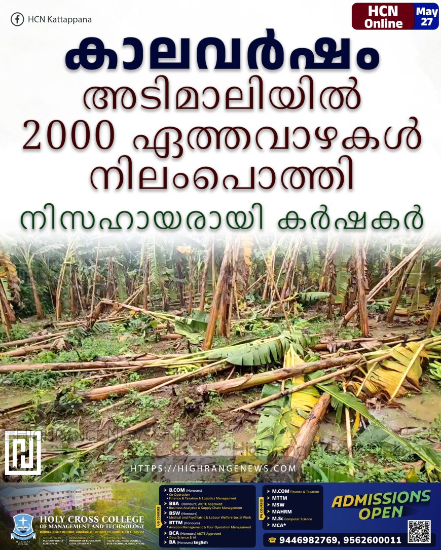 കാലവര്‍ഷം: അടിമാലിയില്‍ 2000 ഏത്തവാഴകള്‍ നിലംപൊത്തി: നിസഹായരായി കര്‍ഷകര്‍