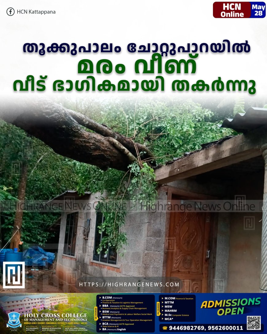 തൂക്കുപാലം ചോറ്റുപാറയില്‍ മരം വീണ് വീട് ഭാഗികമായി തകര്‍ന്നു 