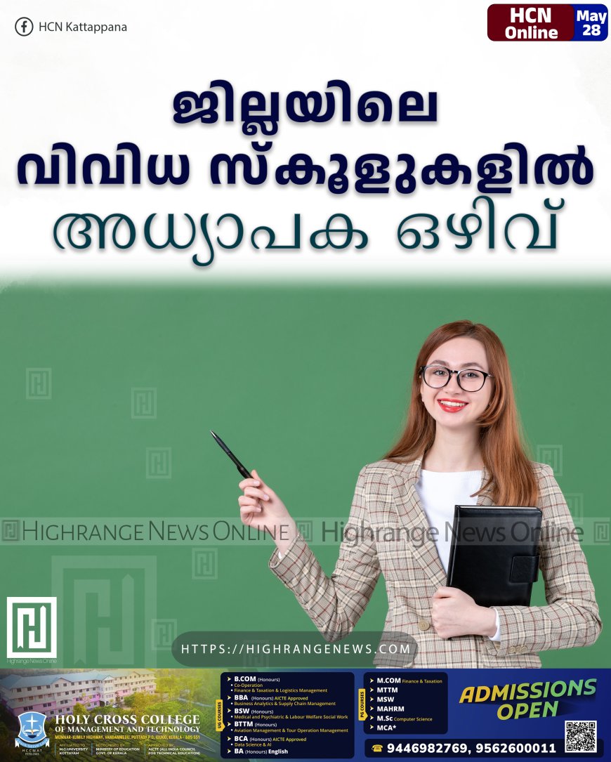 ജില്ലയിലെ വിവിധ സ്‌കൂളുകളില്‍ അധ്യാപക ഒഴിവ്