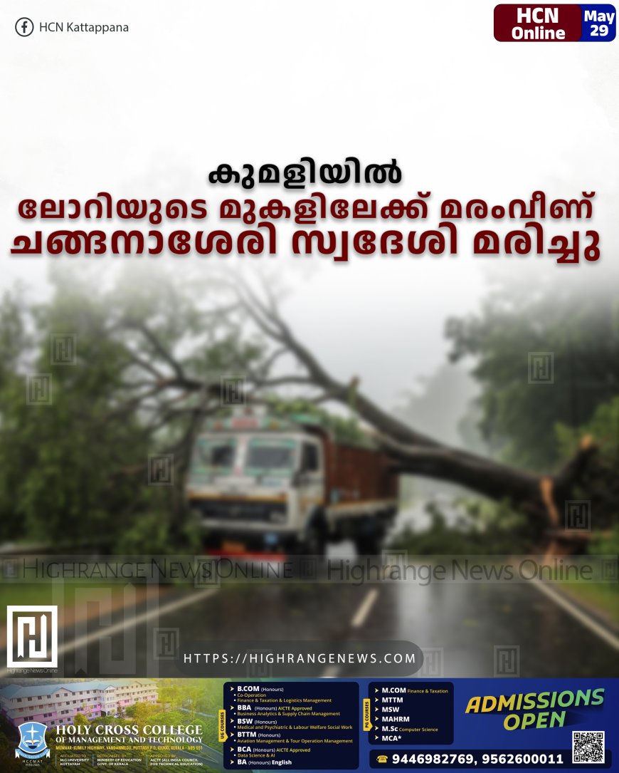 കുമളിയില്‍ ലോറിയുടെ മുകളിലേക്ക് മരംവീണ് ചങ്ങനാശേരി സ്വദേശി മരിച്ചു