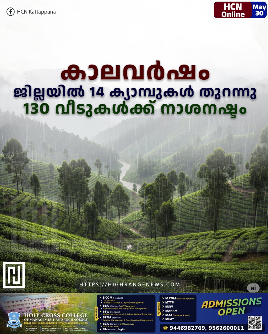 കാലവര്‍ഷം: ജില്ലയില്‍ 14 ക്യാമ്പുകള്‍ തുറന്നു: 130 വീടുകള്‍ക്ക് നാശനഷ്ടം