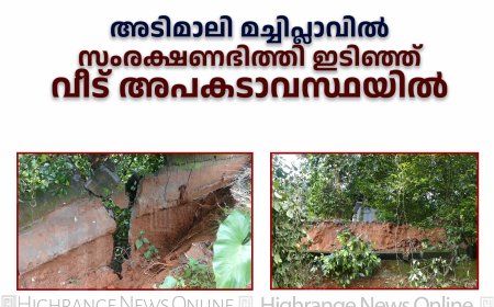 അടിമാലി മച്ചിപ്ലാവില്‍ സംരക്ഷണഭിത്തി ഇടിഞ്ഞ് വീട് അപകടാവസ്ഥയില്‍