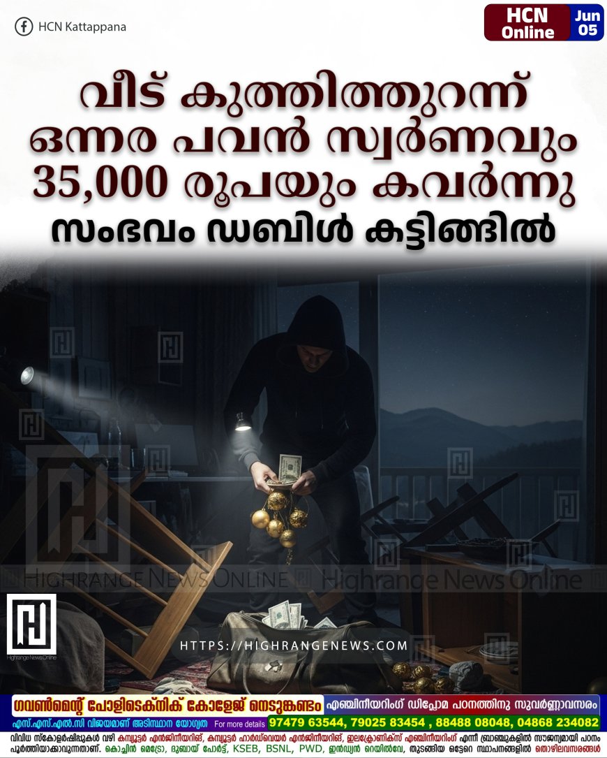 വീട് കുത്തിത്തുറന്ന് ഒന്നര പവന്‍ സ്വര്‍ണവും 35,000 രൂപയും കവര്‍ന്നു: സംഭവം ഡബിള്‍ കട്ടിങ്ങില്‍