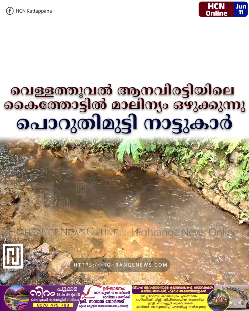 വെള്ളത്തൂവല്‍ ആനവിരട്ടിയിലെ കൈത്തോട്ടില്‍ മാലിന്യം ഒഴുക്കുന്നു: പൊറുതിമുട്ടി നാട്ടുകാര്‍