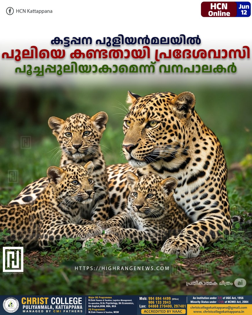 കട്ടപ്പന പുളിയന്മലയില് പുലിയെ കണ്ടതായി പ്രദേശവാസി: പൂച്ചപ്പുലിയാകാമെന്ന് വനപാലകര്