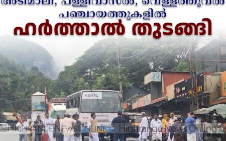 അടിമാലി, പള്ളിവാസല്‍, വെള്ളത്തൂവല്‍ പഞ്ചായത്തുകളില്‍ ഹര്‍ത്താല്‍ തുടങ്ങി