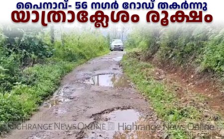 പൈനാവ്- 56 നഗര്‍ റോഡ് തകര്‍ന്നു: യാത്രാക്ലേശം രൂക്ഷം