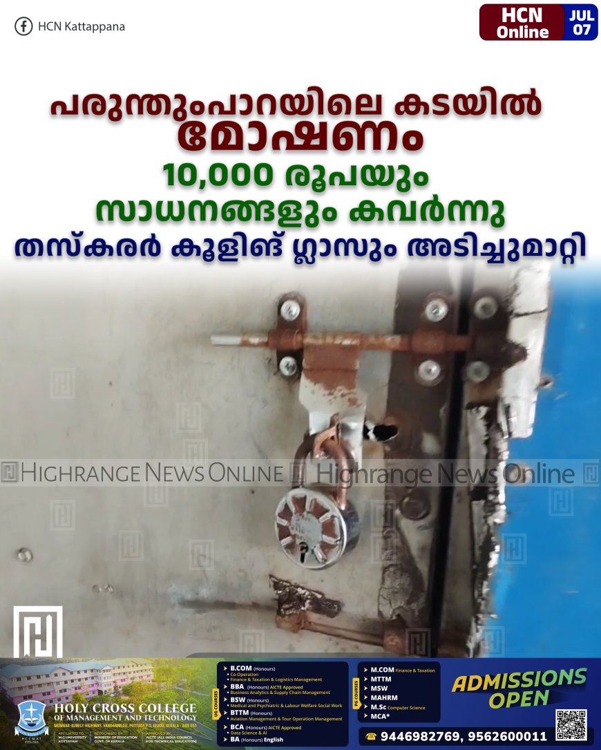പരുന്തുംപാറയിലെ കടയില്‍ മോഷണം: 10,000 രൂപയും സാധനങ്ങളും കവര്‍ന്നു: തസ്‌കരര്‍ കൂളിങ് ഗ്ലാസും അടിച്ചുമാറ്റി