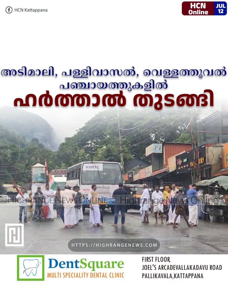 അടിമാലി, പള്ളിവാസല്‍, വെള്ളത്തൂവല്‍ പഞ്ചായത്തുകളില്‍ ഹര്‍ത്താല്‍ തുടങ്ങി