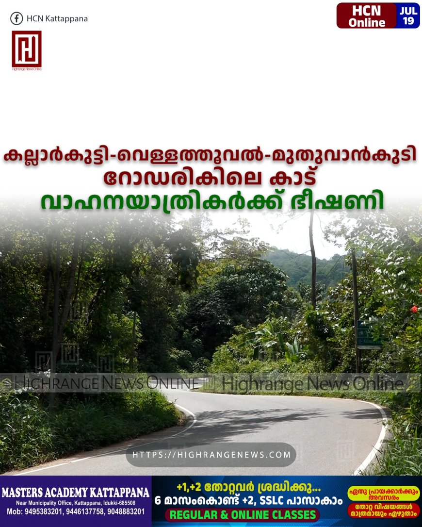 കല്ലാര്‍കുട്ടി-വെള്ളത്തൂവല്‍-മുതുവാന്‍കുടി റോഡരികിലെ കാട് വാഹനയാത്രികര്‍ക്ക് ഭീഷണി 