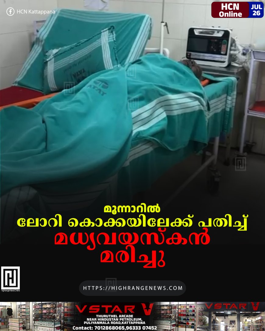 മൂന്നാറിൽ ലോറി കൊക്കയിലേക്ക് പതിച്ച് മധ്യവയസ്കൻ മരിച്ചു 