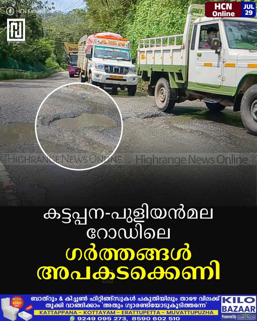 കട്ടപ്പന- പുളിയന്‍മല റോഡിലെ ഗര്‍ത്തങ്ങള്‍ അപകടക്കെണി