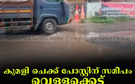 കുമളി ചെക്ക് പോസ്റ്റിന് സമീപം വെള്ളക്കെട്ട്: വാഹനയാത്രികര്‍ക്ക് ഭീഷണി 