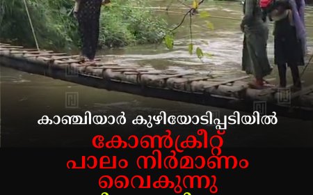 കാഞ്ചിയാര്‍ കുഴിയോടിപ്പടിയില്‍ കോണ്‍ക്രീറ്റ് പാലം നിര്‍മാണം വൈകുന്നു: തടിപ്പാലത്തിലൂടെ നാട്ടുകാര്‍ക്ക് സാഹസിക യാത്ര