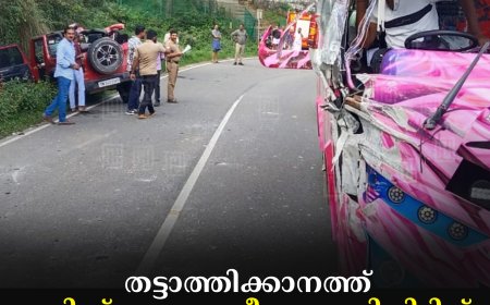 തട്ടാത്തിക്കാനത്ത് ടൂറിസ്റ്റ് ബസും ജീപ്പും കൂട്ടിയിടിച്ച് 4 പേര്‍ക്ക് പരിക്ക്